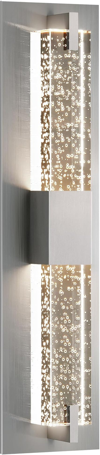 WOSHITU LED Wall Sconce Light: 19 Inch Nickel Modern Sconces Wall Lighting 3000K Dimmable Crystal Wall Lamps Indoor Bathroom Sconce Wall Mount Light Fixtures for Living Room/Bedroom/Hallway