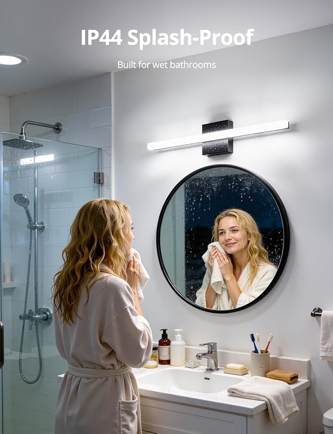 Combuh LED Bathroom Light Fixtures Over Mirror 24 Inch 14W, Black Vanity Lights Bar for Bathroom, Modern IP44 Wall Sconce Cool White 6000K