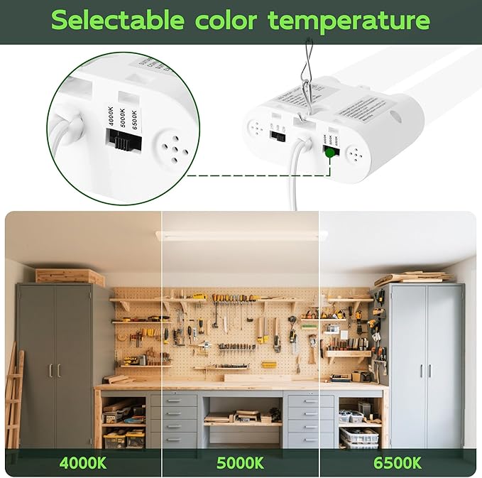 Hlite 4FT LED Shop Lights 5500LM - 3CCT Selectable 4000K/5000K/6500K, Adjustable Wattage 25W 34W 42W, Linkable Utility Light Fixture for Garage Ceiling Workshop,2 Pack
