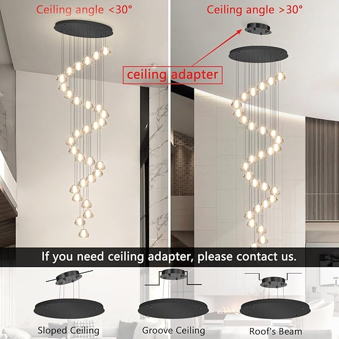 197'' Long Large Crystal Chandeliers 30-Lights LED Chandeliers for High Ceiling Handing Light Fixture for Entrance Hallway Foyer Staircase
