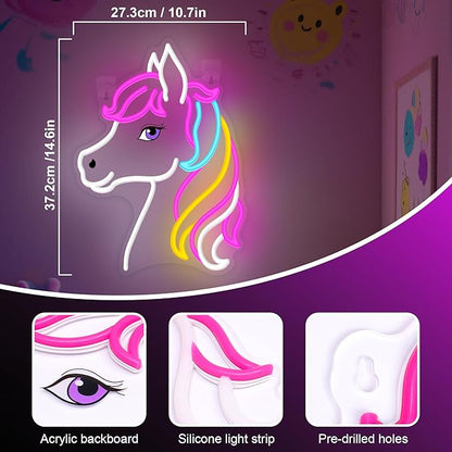 OkiyiD Dreamy Horse Neon Sign, Aesthetic Wall Decor for Girls Bedroom, Living Room, Vanity, USB Powered LED Light with Hanging Kit, Unique Magical Gift for Her