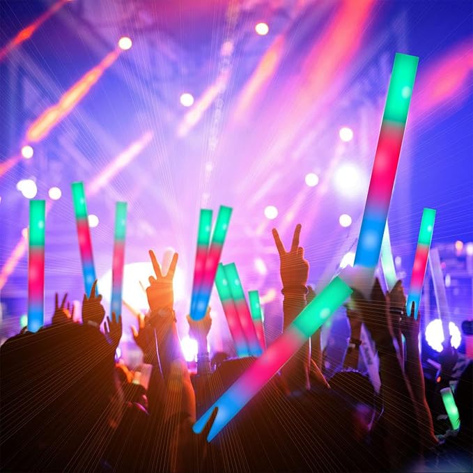 SHQDD 100 Pack LED Glow Sticks for Wedding, Bulk Foam Glow Sticks with 3 Modes Colorful Flashing, Glow Stick Bulk Party Pack for Wedding, Raves, Concert,Camping, Sporting Events, Pool Party