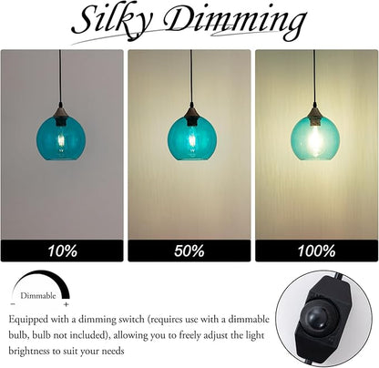 Blue Teardrop Glass Pendant Light Raindrop Bubble Shade Plug in Dimmable Hanging Fixture 16.4 Ft Cord E26 Base for Bedroom Office Coastal Spa Like Atmosphere （Bulb not Included）