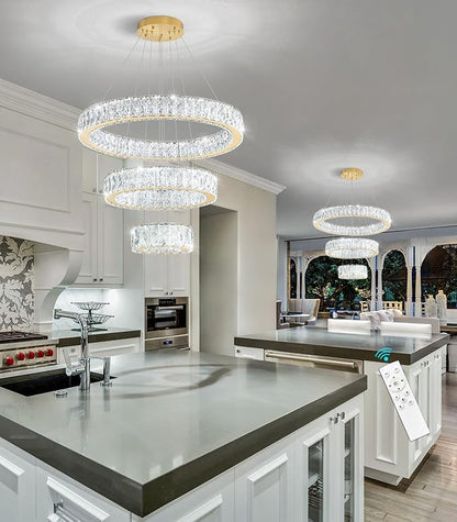 Modern Crystal Chandelier 36W Dimmable LED Ceiling Light Fixture with Remote Luxury Adjustable Pendant Light for Living Room Dining Room Gold
