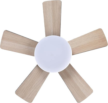 24" Mini Flush Mount Ceiling Fan with Light and Remote, 5-Blade Small Ceiling Fan for Bedroom Kitchen Office, Reversible AC Motor, Hugger Low Profile Fan with 3000K LED Light，Antique Brass