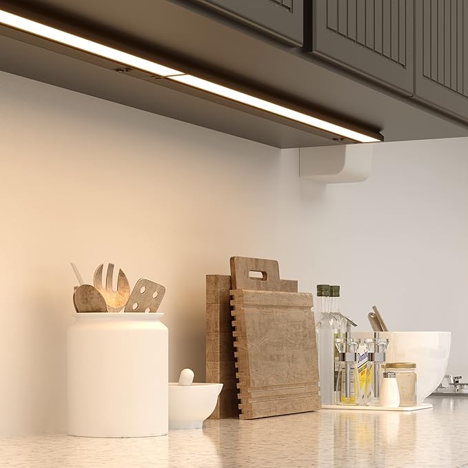 LAGOM Halo Under Cabinet Light, 18‑Inch Hardwired Dimmable LED, 2700K/4000K/5000K, Power Cord Sold Separately, Black, UC0118BK27
