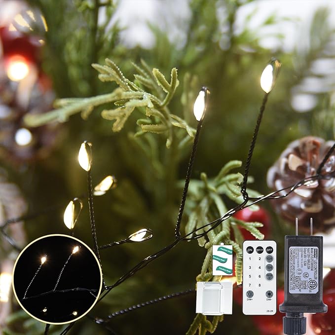 Fairy Lights Plug in 32.8Ft 500LED Warm Christmas Wreath Twinkle Lights with Timer Waterproof Remote Firecracker Firefly Cluster String Light for Bedroom Graland Party Tree Decor Black Wire