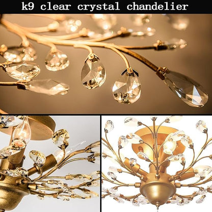 Garwarm 4-Light Vintage Crystal Chandeliers Ceiling Lights Crystal Pendant Lighting Ceiling Light Fixtures Chandeliers Lighting for Living Room Bedroom Restaurant Porch Chandelier(Golden)