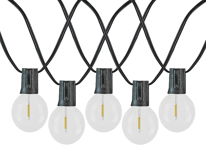 Novelty Lights 100 Feet G40 LED Patio String Light Set with 67 Bulbs, Warm White, Weather Resistant and Shatterproof Replaceable Plastic Globe Bulbs, Black Wire