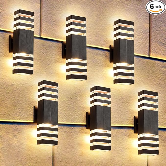 6 Pack Up and Down Wall Lights, 14W IP65 3000K 1100LM Warm White, Aluminum Outdoor Light Fixtures for Porch, Patio, Garage, Waterproof