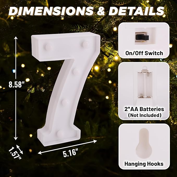 LED Light Up Marquee Letters, Battery Powered Decorative LED Letter Lights, Alphabet Light Up Letters for Wedding Birthday Party,Holiday Lamp or Home Bar Decoration (Number 7)