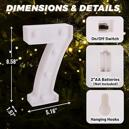 LED Light Up Marquee Letters, Battery Powered Decorative LED Letter Lights, Alphabet Light Up Letters for Wedding Birthday Party,Holiday Lamp or Home Bar Decoration (Number 7)