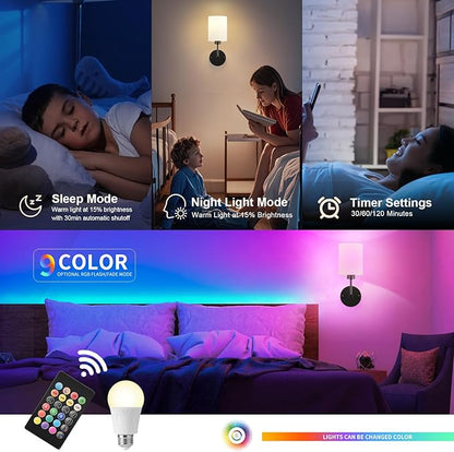 Battery Operated Wall Sconce Set of Two,Wireless Rechargeable Wall Light With Remote Control, Dimmable, 1800K/3000K/4000K/6000K/RGB, Timer, for Living Room, Bedroom, Fireplace, TV, 13.5 Inch, Black