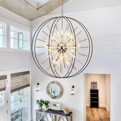 Vezzio D42 Extra Large Chandeliers for High Ceilings 24 Light Big Globe Crystal Sputnik Chandeliers for Entryway Foyer Stairway Kitchen Dining Living Room Hallway Entrance