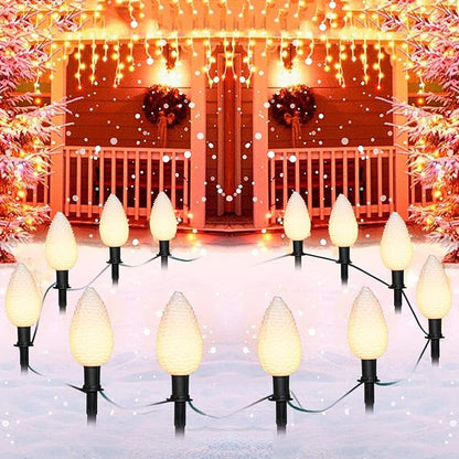 Abeja C9 Christmas Pathway String Lights, 14Ft LED Pinecone Pathway Stakes with 8 Pine Cone Lights, Christmas Lights Outdoor Yard Decorations for Walkway & Driveway Use-2 Sets