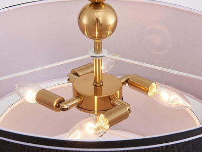 Shrine Lighting Double Drum Chandeliers, Farmhouse Style, Perfect Drum Pendant Light for Dining Room, D20'' x H10'', Adjustable Chains 55'', E12*4 Sockets, Black Linen Fabric Lampshade & Gold Rod