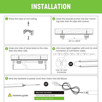 Pak LED Shop Lights, 4FT T5 Integrated Utility Fixture, 2300LM 6500K Cool White, 20W Energy Efficient Linkable LED Tube Lights for Garage, Workshop, Basement, FCC Certified, 2 Pack
