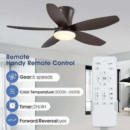 Surtime 36IN Ceiling Fans with Light and Remote/APP Control, 5-Blade Reversible Motor Ceiling Fan, 3-Color Dimmable Lighting, All-Brown Finish