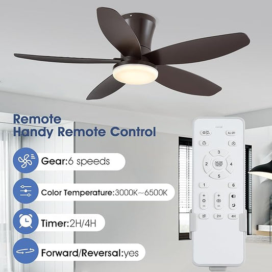 Surtime 36IN Ceiling Fans with Light and Remote/APP Control, 5-Blade Reversible Motor Ceiling Fan, 3-Color Dimmable Lighting, All-Brown Finish