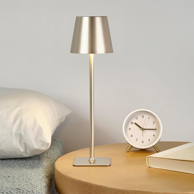 Mikasa Rechargeable LED Table Lamp, 15 Inch Aluminum Touch Control Accent Lamp with Stepless Dimming, 3 Color Temperatures, 5000mAh Battery, Up to 30 Hours Runtime, Home Decor Lamp for Living Room
