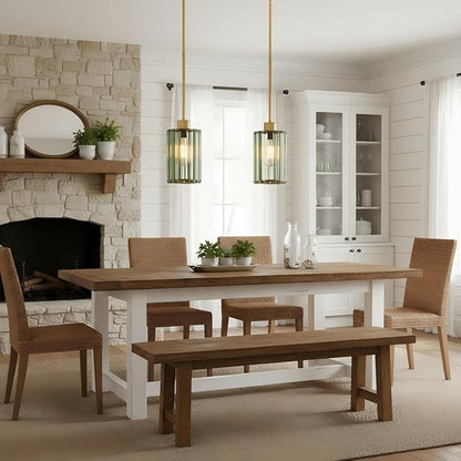 Modern Olive Green Fluted Glass Pendant Light 1 Pack - Thick Ribbed Glass with Warm Glow, Adjustable E26 Hanging Lamp for Kitchen Island & Dining Room