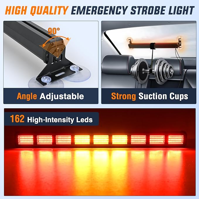 Nilight 162 LED Traffic Advisor Strobe Light Bar 2-in-1 Amber Red Emergency Warning Hazard Lights with Controller 4 Switchable Color 36 Flash Pattern for Trucks Cars Tow Plow Construction Vehicles
