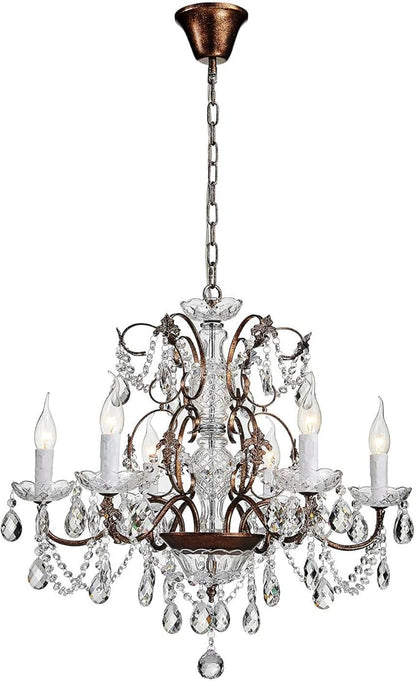 Saint Mossi 6-Light Crystal Chandelier - Farmhouse Rustic Pendant Light Fixture for Bedroom, Dining Room, Living Room - H23 x W24, Chain Adjustable