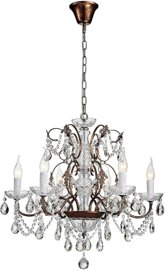 Saint Mossi 6-Light Crystal Chandelier - Farmhouse Rustic Pendant Light Fixture for Bedroom, Dining Room, Living Room - H23 x W24, Chain Adjustable