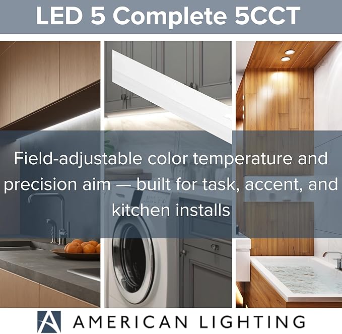American Lighting LED Courant Plus Undercabinet Light 32 Inch 5CCT 90+ CRI 1600 Lumens with USB-A USB-C and 20A Receptacles White Finish Title 24 Compliant