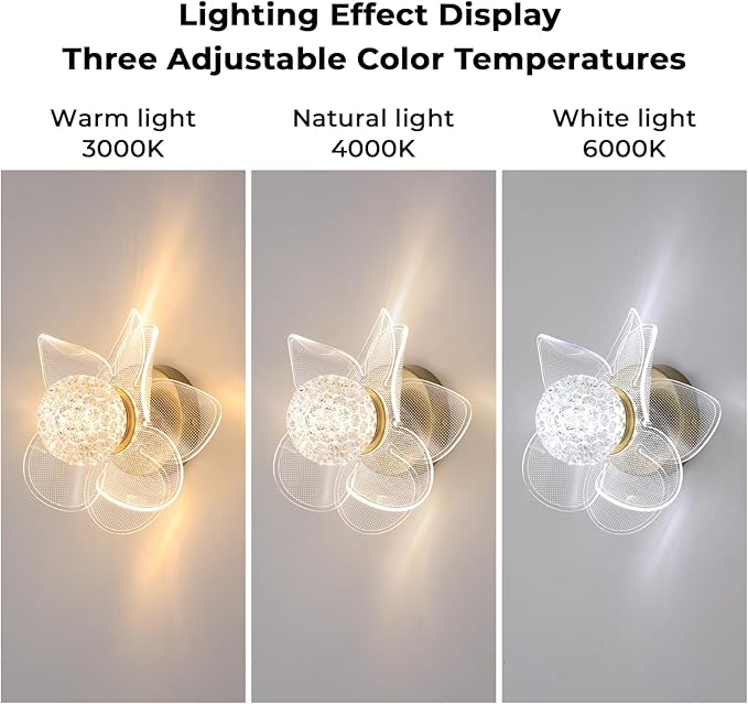 Wall Lamps for Bedroom with Bathroom Light Fixtures, Wall Lights for Living Room with 3 Color 3000K-6000K, Gold Modern LED Wall Sconce Light for Bedroom Living Room Corridor Vanity Hallway