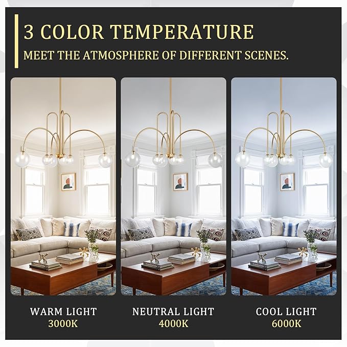 Gold Sputnik Chandelier,6 Lights Large Modern Chandelier L40”Mid Century Long Ceiling Pendant Light Fixtures for Dining Room with Clear Glass Globe Shades for High Ceiling Foyer Living Room