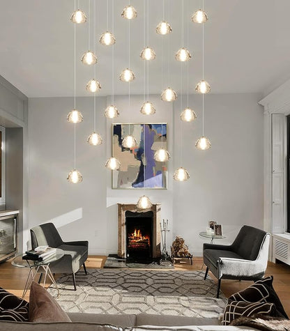 24-Lights Modern Crystal Rectangular Chandelier LED Raindrop Ceiling Pendant Light Crystal Lighting Fixture for Living Room Hotel Staircase Hallway Foyer Entryway Bedroom Gold