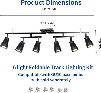 6 Light Modern Industrial Track Lighting Fixtures with Matte Black, Swivel Rotating Bar Ceiling Spotlight Adjustable Head,Dimmable GU10 Socket for Studios Hallyway Bar Bedroom Living Room