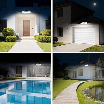 INCX Solar Lights Outdoor with Motion Sensor, 3 Heads Security Lights Solar Powered, 156 LED Flood Light Motion Detected Spotlight for Garage Yard Entryways Patio, IP65 Waterproof, White, 4 Pack.