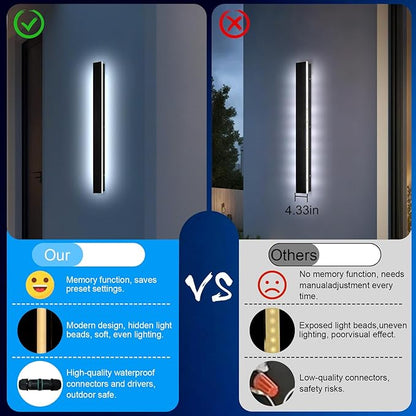 Porch Wall Lights - 2pack 23.6inch Long Strip Modern Outdoor Wall Light Fixture, Dimmable Black Wall Mount Exterior Lighting Wall Sconce Outside Garage Lights for House, Courtyard, Corridor