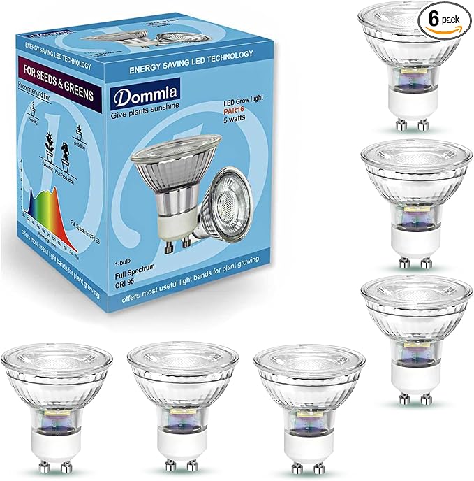 Grow Light, GU10 Full Spectrum Grow Light Bulb, 5W 110V, PAR16 LED Plant Light Bulb for Indoor Plants, Warm White 3000K, 6-Count