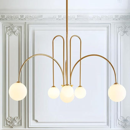 CATINER Gold Sputnik Chandelier,6 Lights Large Modern Chandelier L40”Mid Century Long Ceiling Pendant Light Fixtures for Dining Room with Milk Glass Globe Shades for High Ceiling Foyer Living Room