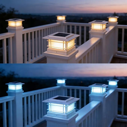 Dynaming 4x4 Solar Post Cap Lights Outdoor with 2 Color Modes, Fence Post Solar Lights White Shell Fit for Vinyl/Wooden Posts, High Brightness SMD LED Lighting Decor for Garden Deck Patio, 12 Pack