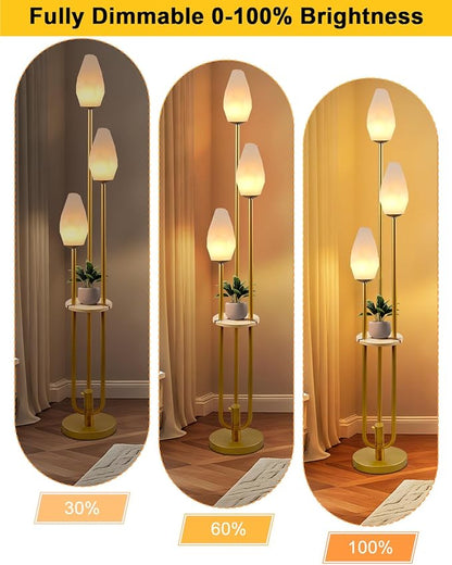Gold Floor Lamp with Tray, 3-Lights Dimmable Floor Lamps with Rock-Shaped Shade, Unique Candle Holder Style Modern Tall Standing Lamp with 5Lbs Heavy Base for Living Room/Party(Bulbs Included)