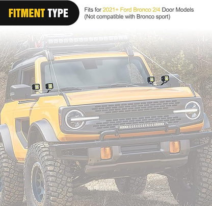 Nilight 2PCS Lower Windshield Hinge Mounting Brackets Dual A-Pillar Brackets for Offroad LED Fog Light Pods for 2021 2022 2023 2024 2025 2026 Ford Bronco