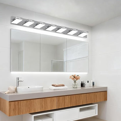LED Modern Bathroom Vanity Light Fixtures, 7-Light 48-inch Dimmable Chrome Vanity Lights for Bathroom Lighting Fixtures Over Mirror, with 360° Rotatable Heads (Cool White 6000K)
