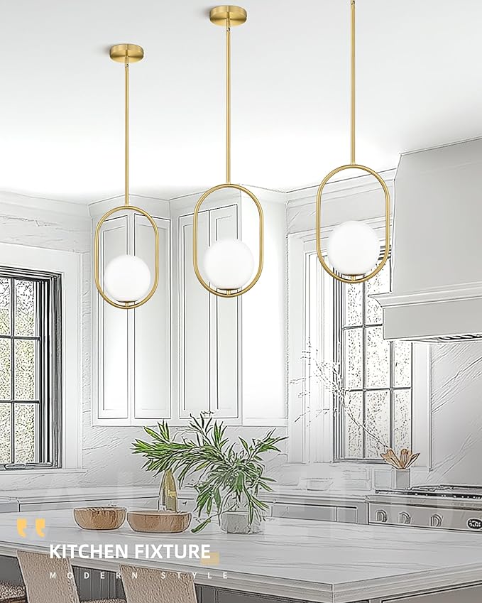 AUTELO Gold Pendant Lights, 1-Light Pendant Lights Kitchen Island in Brushed Gold Finish with Clear Globe Glass, Mid Century Pendant Light Fixtures, Gold Hanging Lights for Kitchen Island H9376 CLBG