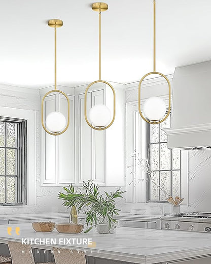 AUTELO Gold Pendant Lights, 1-Light Pendant Lights Kitchen Island in Brushed Gold Finish with Milky White Globe Glass, Mid Century Pendant Light Fixtures, Gold Hanging Lights for Kitchen H9376 MGBG