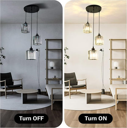 Crystal Pendant Lights Round Ceiling,Modern Crystal Chandeliers Hanging Light Fixture for Kitchen Island,Adjustable Chandelier for Dining Room,Foyer,Living Room Entryway Black 3 Lights
