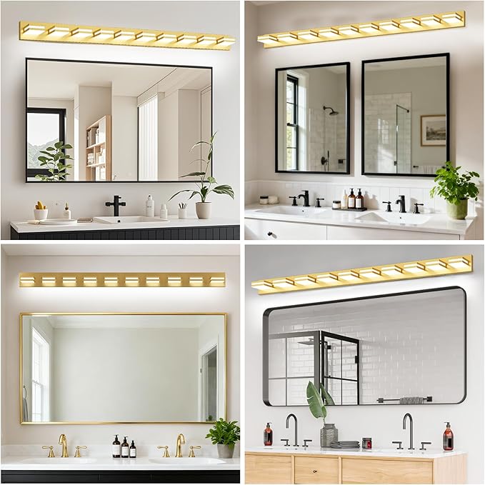 IZORRO LED Modern Bathroom Lights Fixtures(10-Light,Dimmable),Gold Acrylic Wall Lighting,Vanity Lights for Bathroom Over Mirror - 6000k 46In （No Assembly Required）