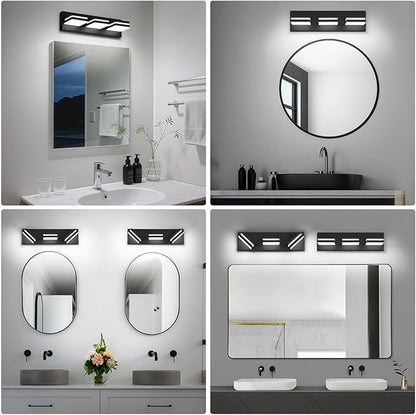 Modern LED Small Bathroom Lights Fixtures 3-Light,Metal Black Acrylic Wall Lighting,Vanity Lights for Bathroom Over Mirror 6000K 16in