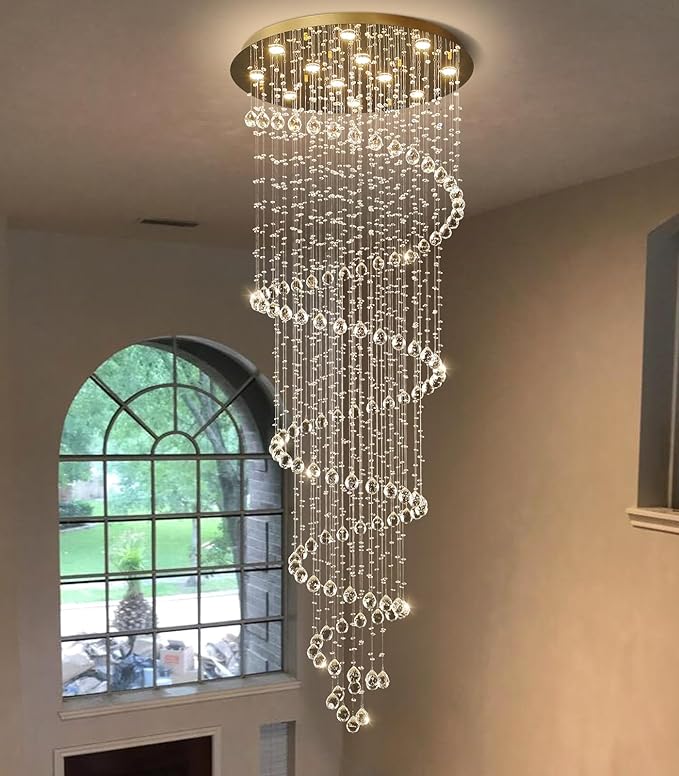 HAIXIANG 118 Inches Crystal Glam Chandelier Long Light Chandeliers with Dimmable Light Bulbs Gold High Ceiling Pendants Light Fixtures for Foyer Entryway Living Room Stair