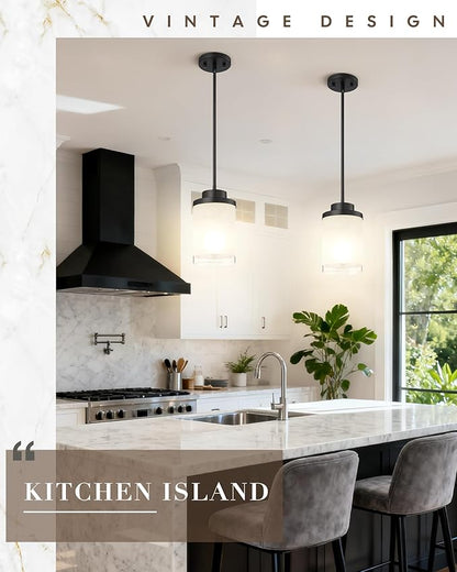 TENGXIN Modern Pendant Light, 6 Inch Matte Black Pendant Lights Kitchen Island,Farmhouse Pendant Lighting for Dining Room Bedroom Bar Office,TXPLBK01-L