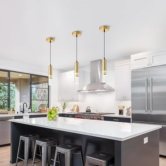 Modern Gold Pendant Light Fixtures(3-Pack) LED Pendant Lights for Kitchen Island Hanging Lamp Small Pendant Lighting for Bar, Kitchen Lighting Island Lights Gold Finish Ceiling Hanging Light