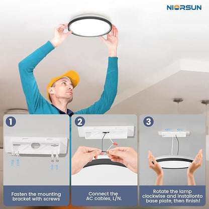 NIORSUN 7 Inch LED Flush Mount Ceiling Light, 5CCT Dimmable, 15W Bathroom Light, Flat Low Profile for Hallway Bedroom, 1 Pack Black